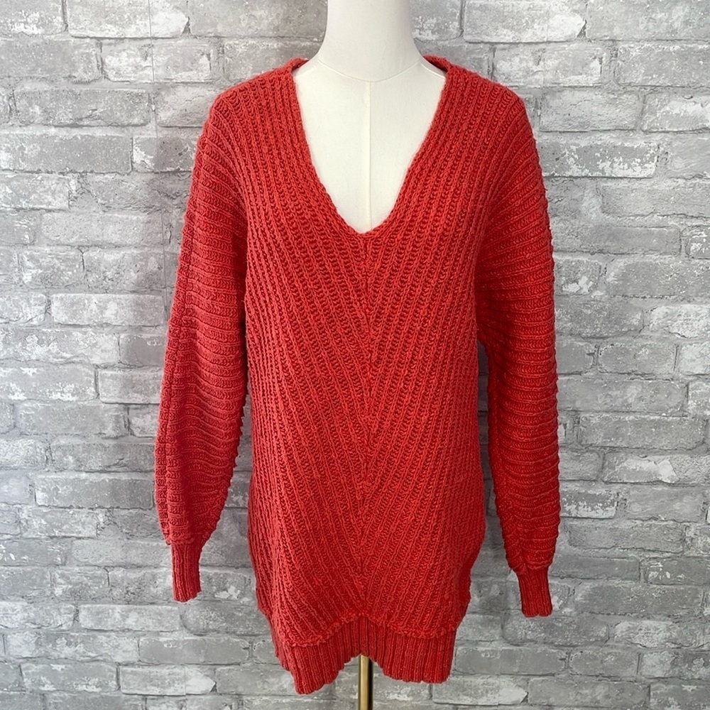 Free People Sunset V-Neck Pullover Sweater In Red Rouge